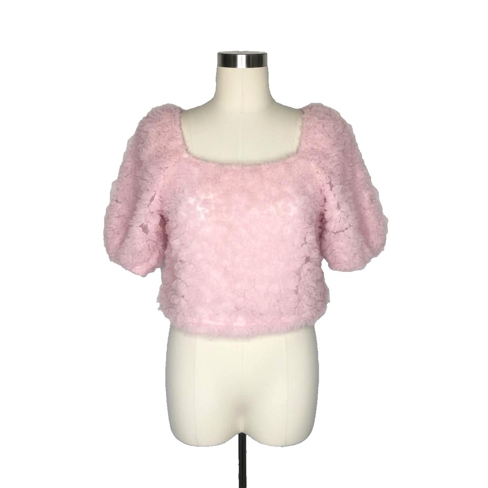 Endless Rose Pink Floral Mesh Puff Sleeve Crop Top Blouse Small Barbiecore
